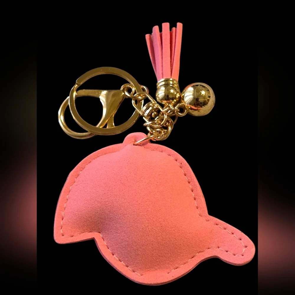 Pink Rhinestone Baseball Cap Bag Charm Keychain